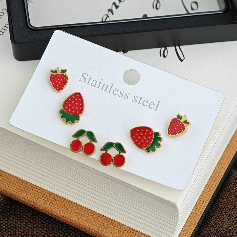 Strawberry Female Fruit Series Titanium Steel Ear Clip Earrings