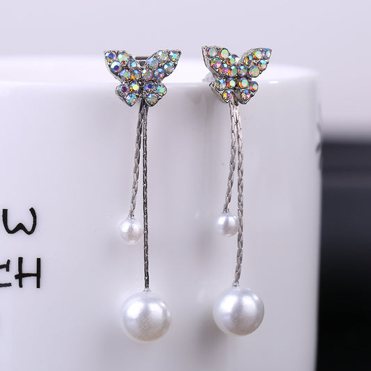 Women's Elegant Flexible Butterfly Long Personality Trendy Pearl Earrings