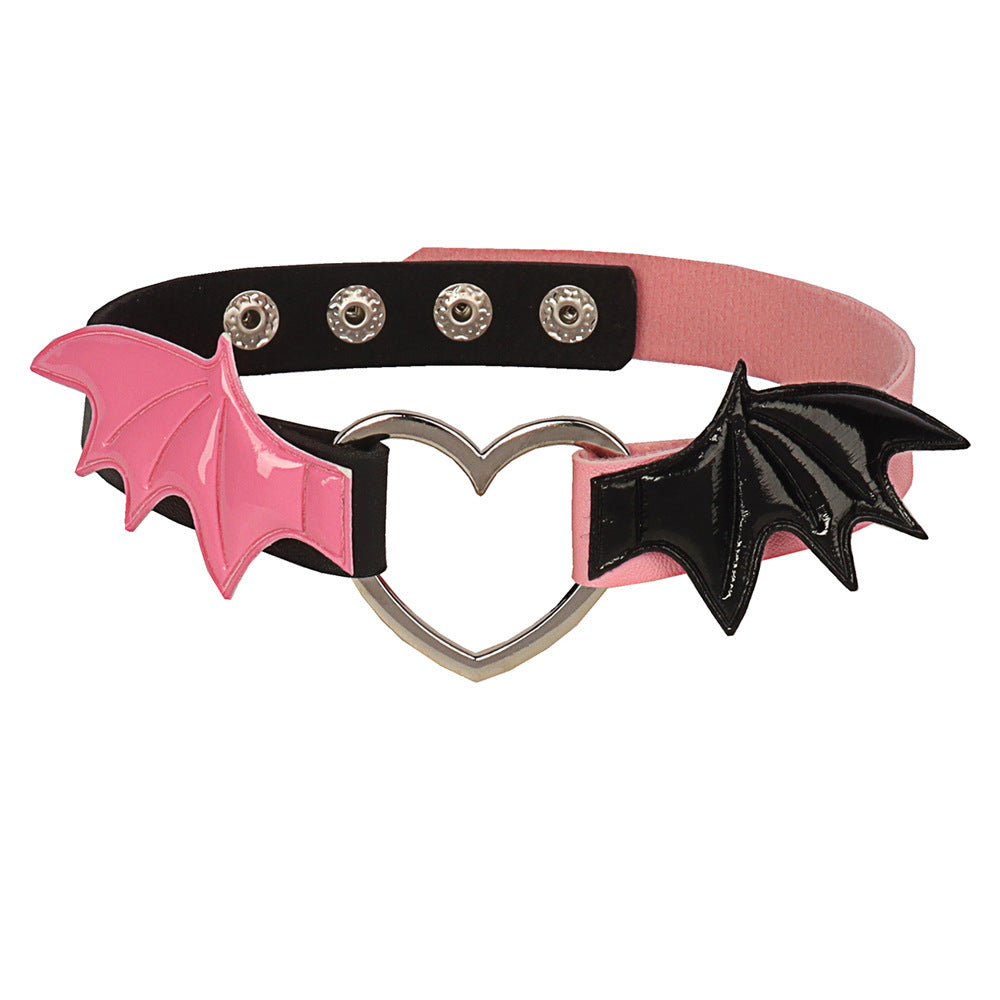 Dark Punk Heart-shaped Wings Leather Contrast Color Collar