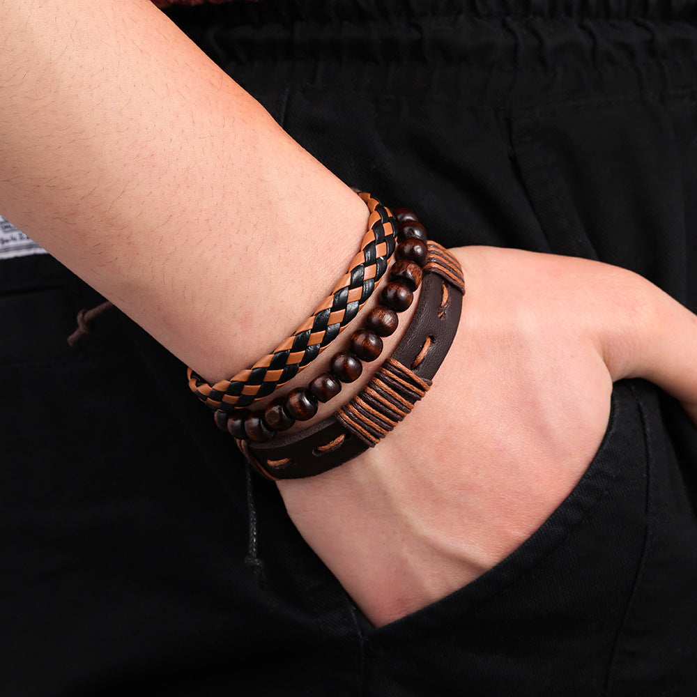 Simple Vintage Weave Punk Leather Carrying Bracelet