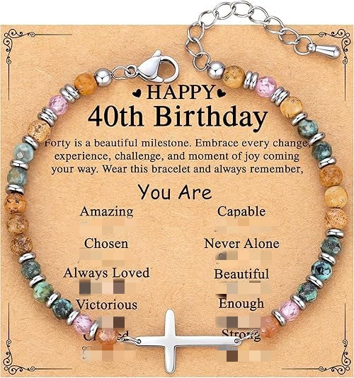 Women's Natural Stone Beaded Cross Lobster Buckle Adjustable Band Bracelet