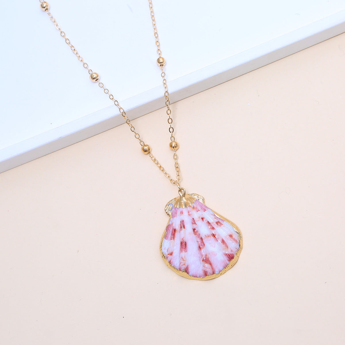 Ball Bead Chain Natural Shell Electroplated Necklace