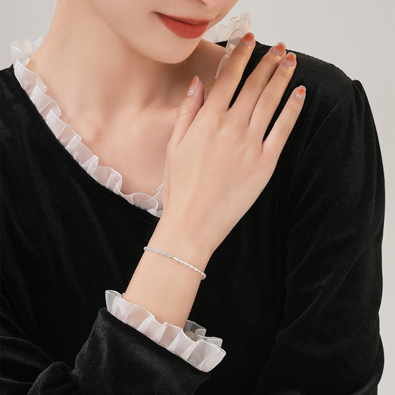 Women's Natural Aquamarine Design Sense Niche Rice Grain Bracelets