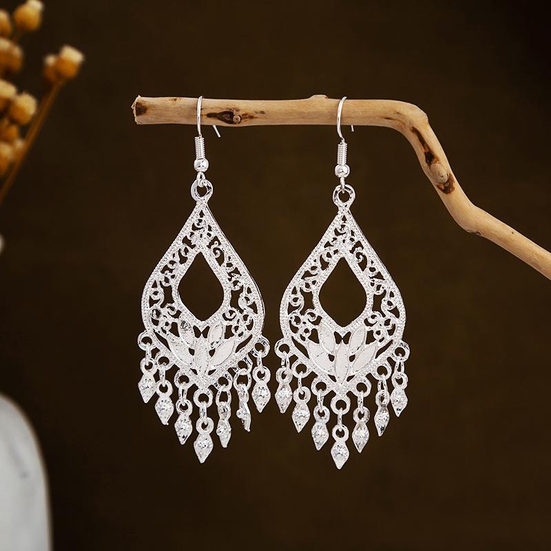 Imitation Sier Miao Minority Tourist Attractions Bohemian Exaggerated Long Leaves Earrings