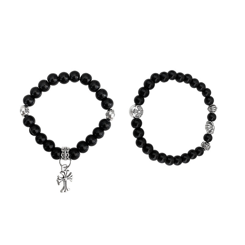 Women's Heart Cross Beaded High-grade Versatile Couple Elastic Bracelets