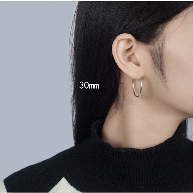 Women's Needle Siering Glossy White Copper Big Ear Earrings