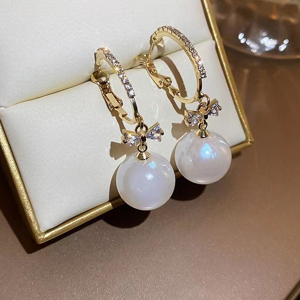 Women's Sier Needle Mermaid Pearl Retro Simple Graceful Earrings