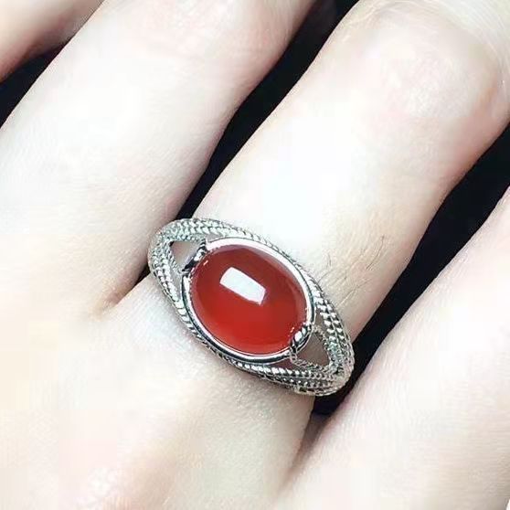 Chalcedony Female Sterling Sier Inlaid Canary Stone Agate Adjustable Ring
