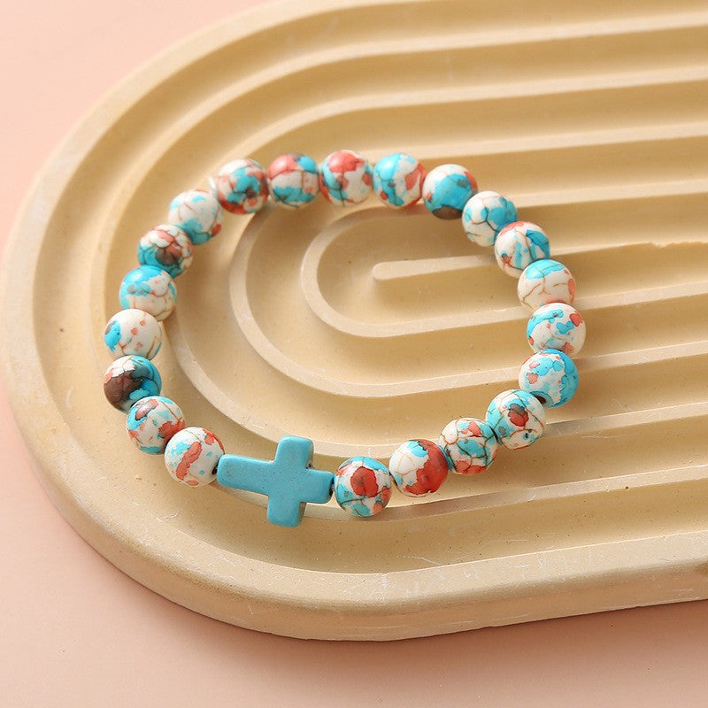 Women's Hand Cross Color Wooden Bead Beaded Bracelet