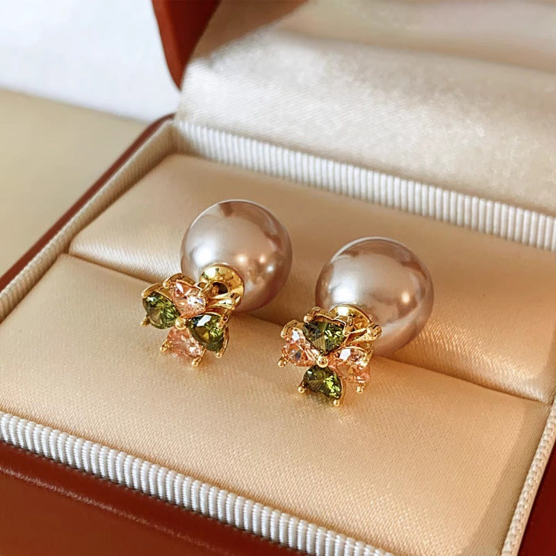 Vintage Pink Butterfly Pearl Small Delicate Stud Earrings