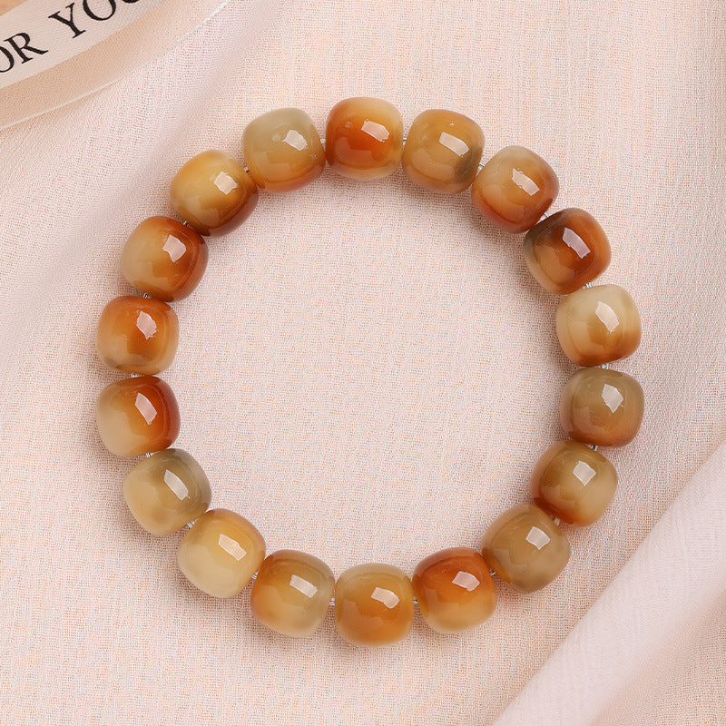 Men's Bodhi Pliable Temperament Skin Root Gradient Old Barrel Buddha Beads Bracelet