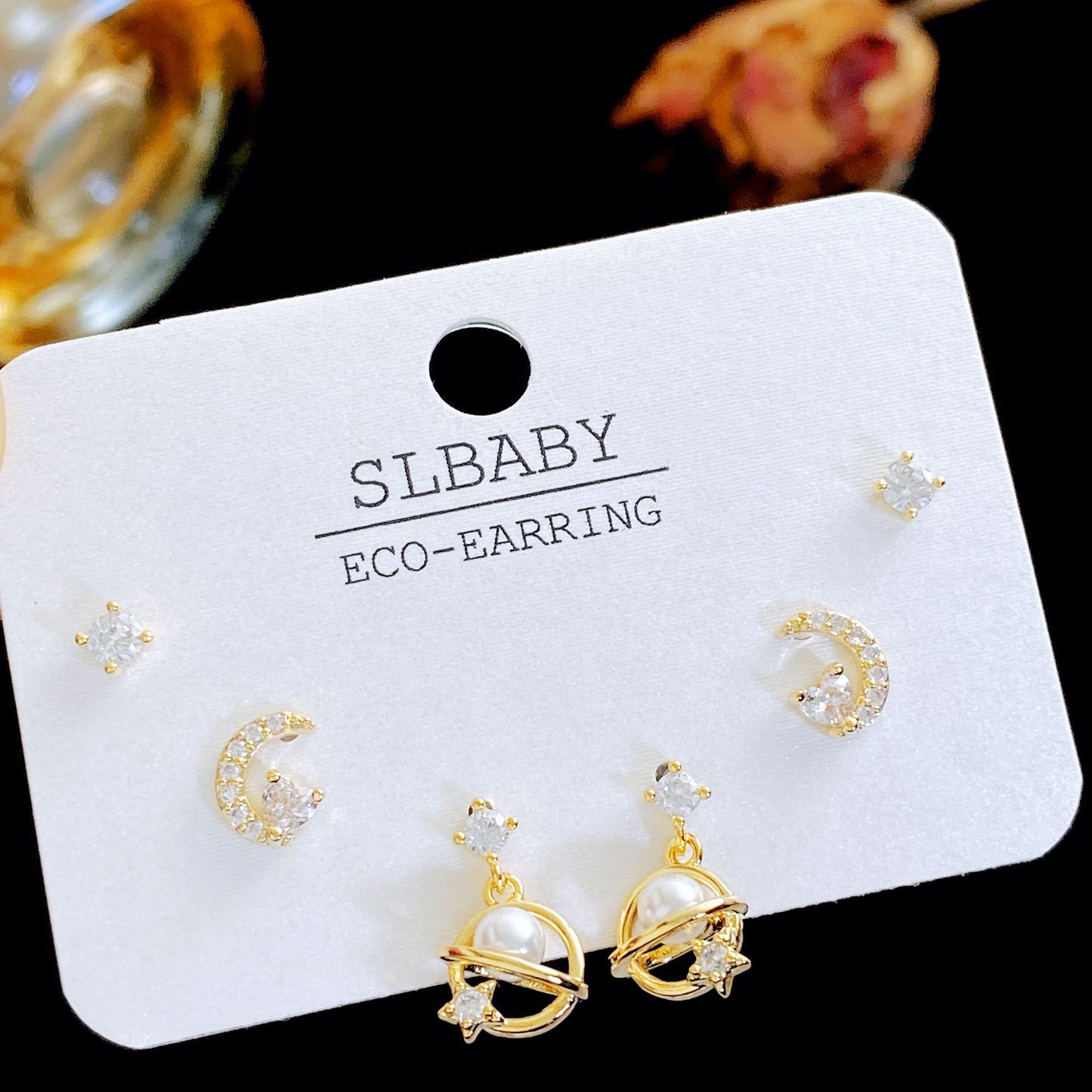 Micro Inlaid Zircon Pearl Commuter Three Pairs Earrings