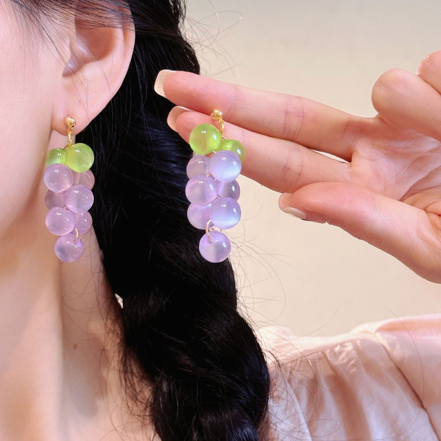 Needle Dopamine Clear Grape Beaded Female Design Sense Niche Rings