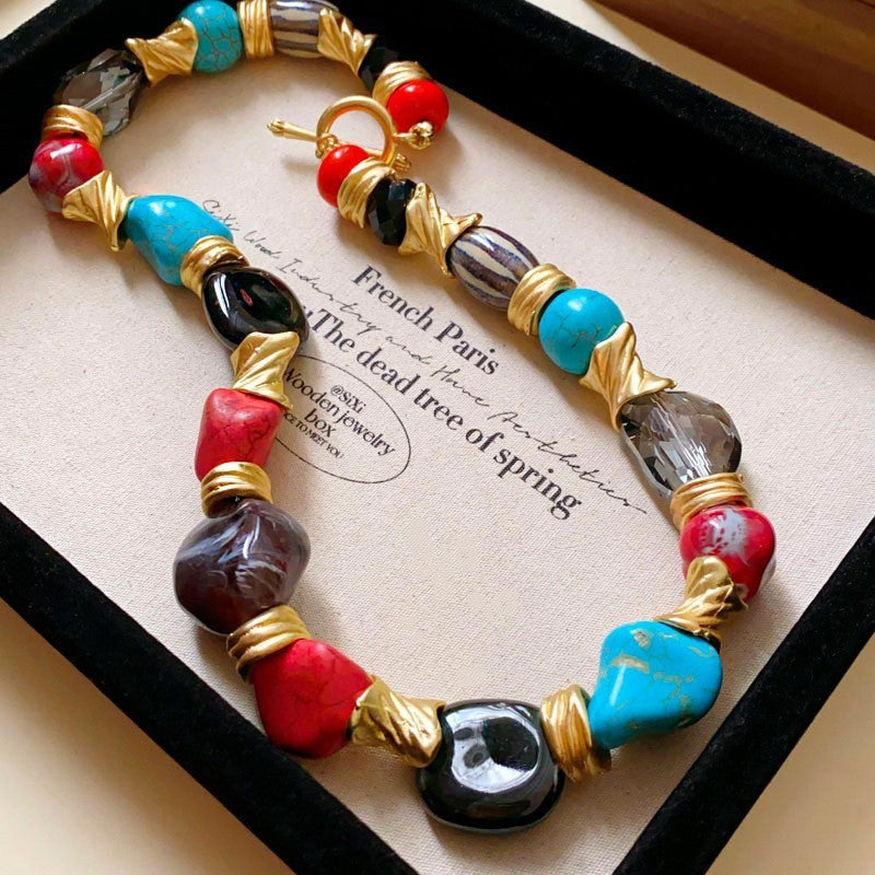 Style Turquoise Blue Diamond Flower Ear Light Luxury Minority Clavicle Necklaces