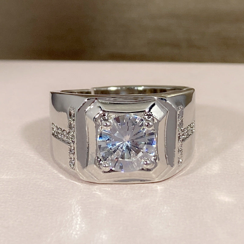 Men's Low-key Connotation Imitation Moissanite Diamond Letters Inlaid 2 Karat Rings