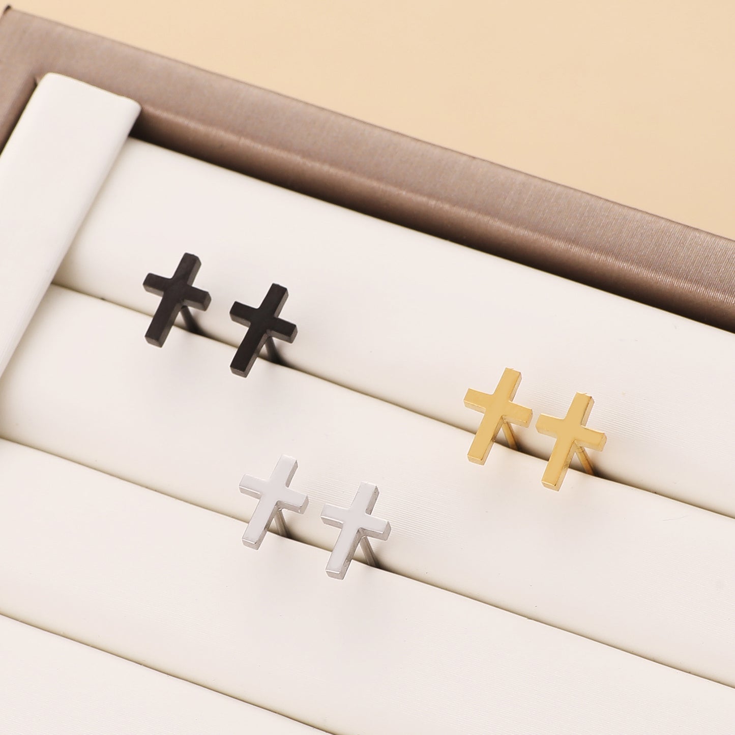 Durable Cross Stainless Steel Grid Fashion Stud Earrings