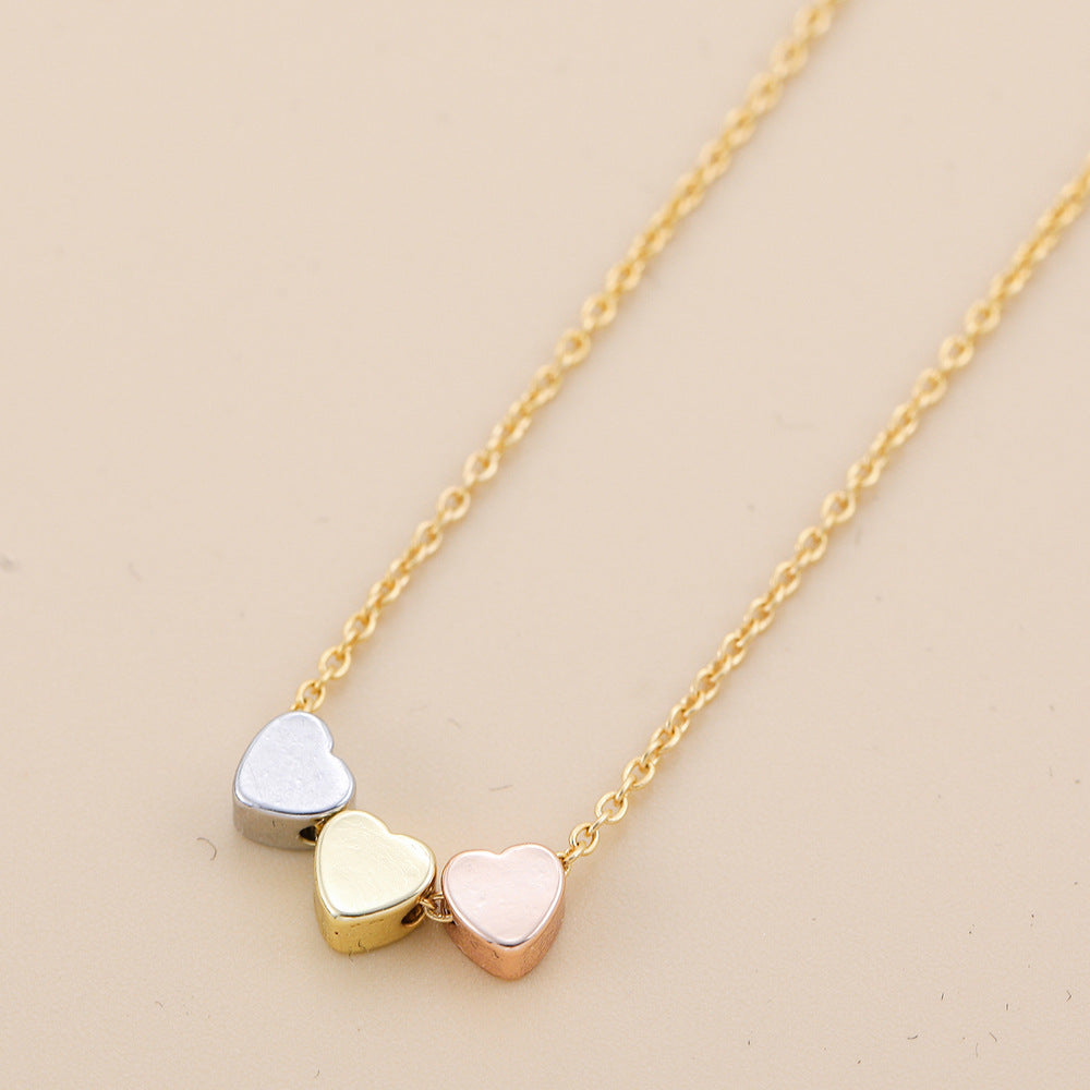 Gold Rose Sier Three-color Glossy Heart Stainless Steel Collar