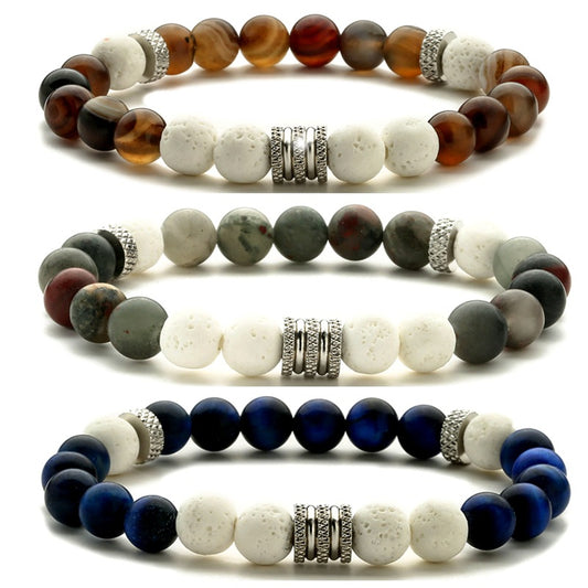 Personalized Blue Tiger Eye Beaded Pink Zebra Volcanic Stone Stainless Bracelets