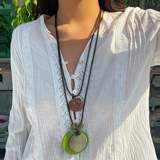 Women's Piece Ethnic Style Long Beaded Wax Line Necklaces