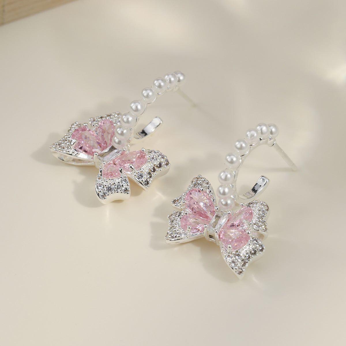 Elegant Blooming Bow Light Smart Ocean Blue Zircon Delicate Sier Earrings