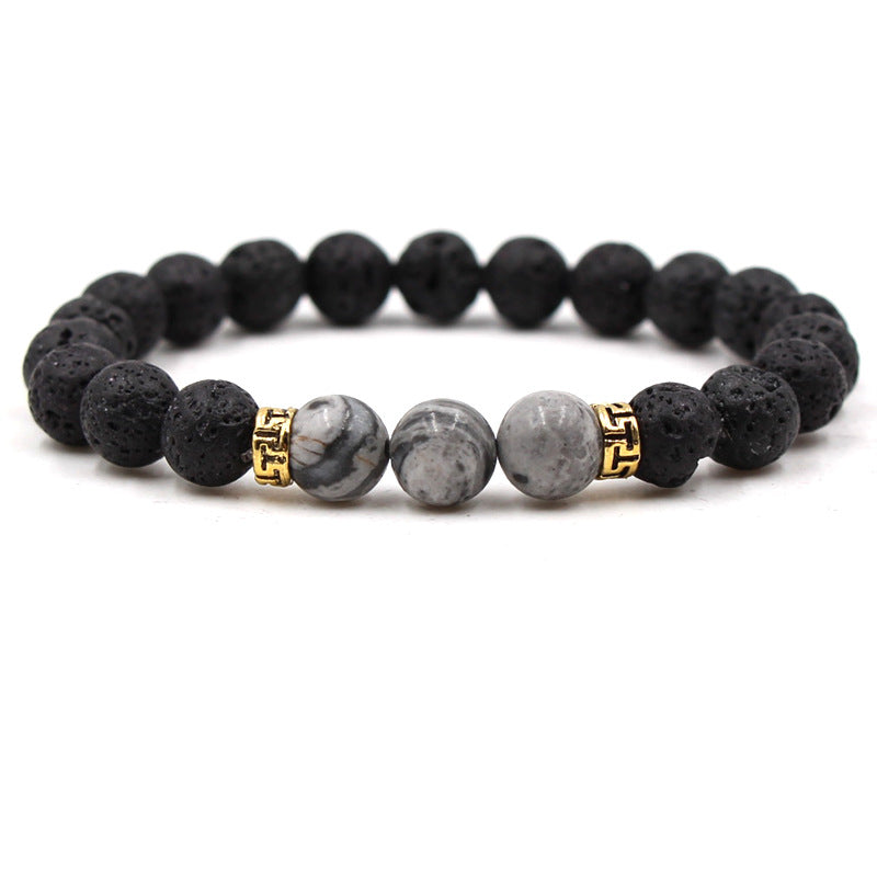 Women's & Men's Volcanic Rock Black Lava Turquoise Red Agate Bracelet