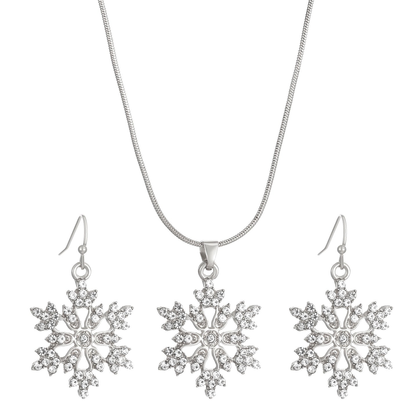 Graceful Full Diamond Alloy Snowflake Ear Valentine's Jewelry Set