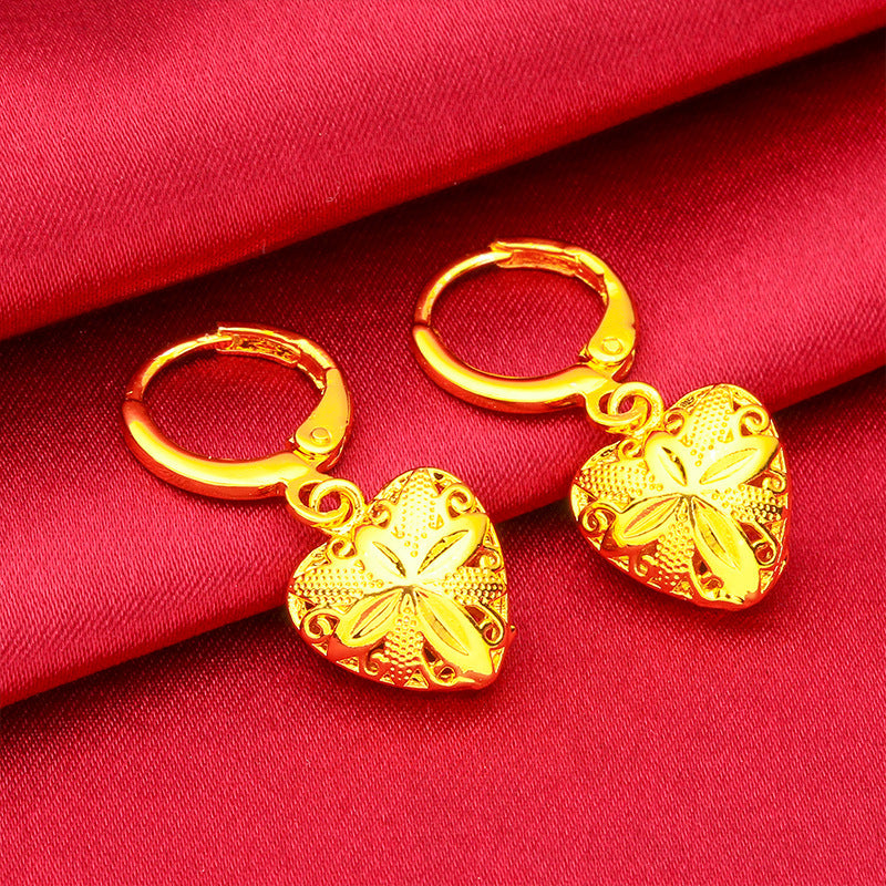 Women's Vietnam Placer Gold Love Heart Small Earrings