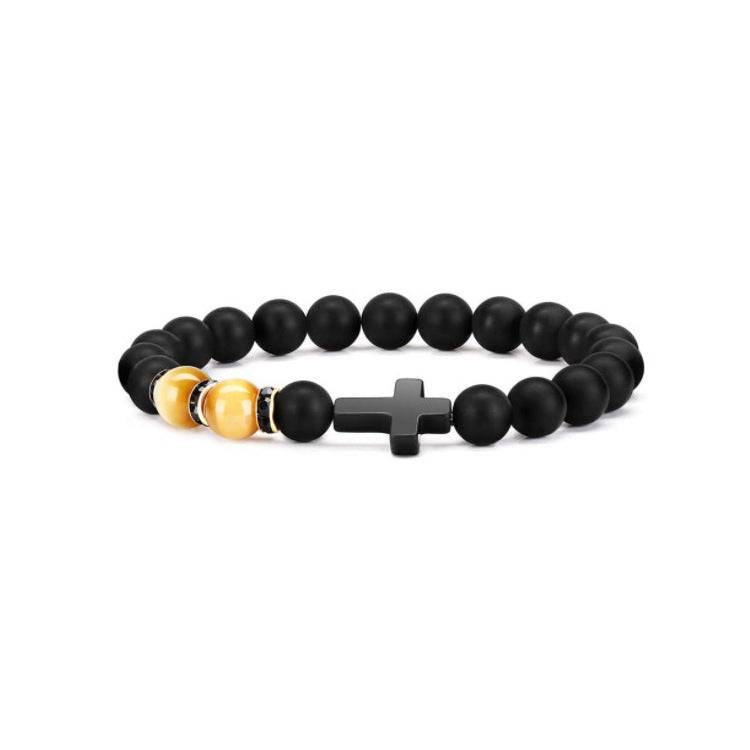 Men's Cross Elastic String Beaded Gift Tigereye Bracelets