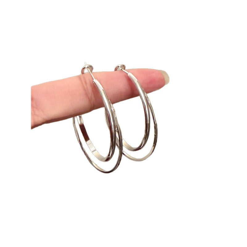 Women's Metal Double Layer Hoop Light Luxury High-grade Temperament Big Ear Earrings