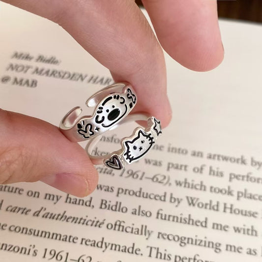Light Luxury Niche Chinese Enamel Cherry Blossom Cute Cat Ring