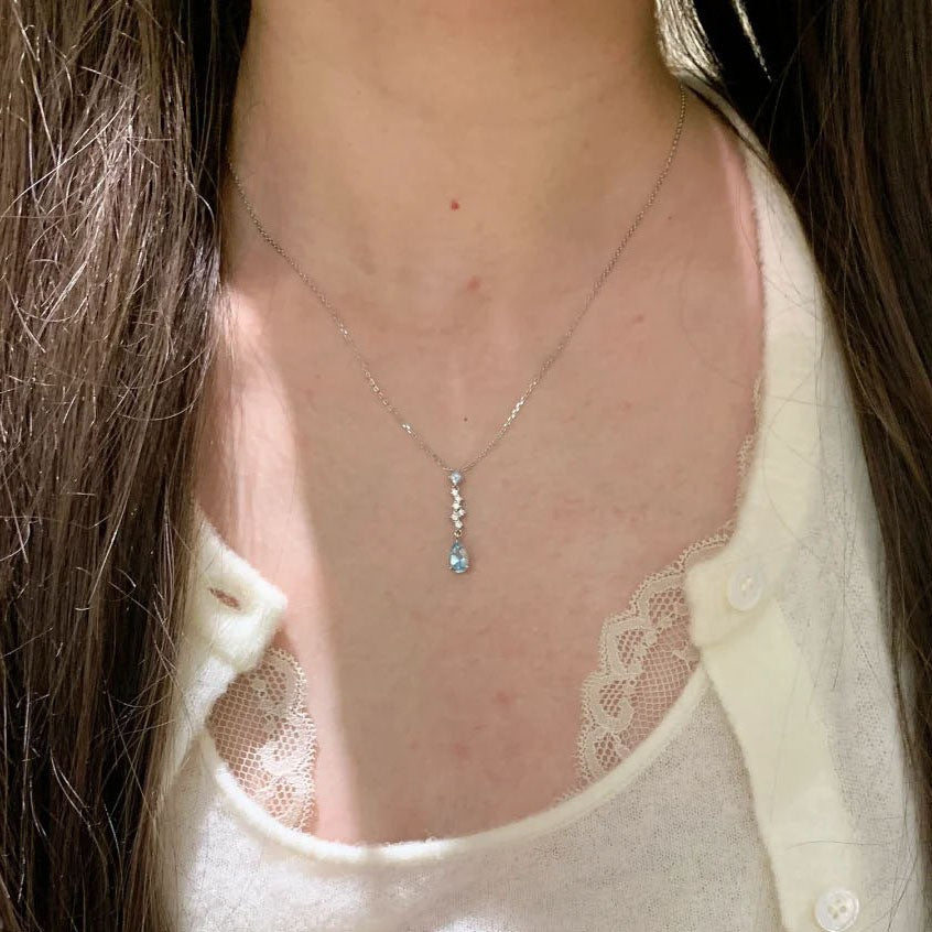 Tassel Star Falling Blue Tears Rhinestone Water Drop Necklace