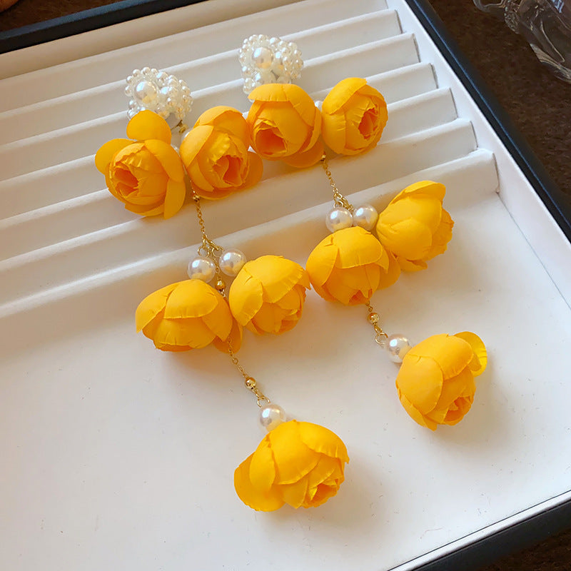 Women's Green Leaf Lily Yellow Series Tassel Light Luxury High-grade Sweet Rings