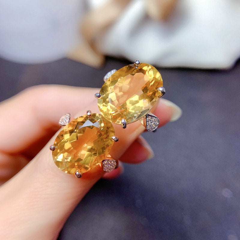 Women's Bright Yellow Diamond Imitation Natural Citrine Rings