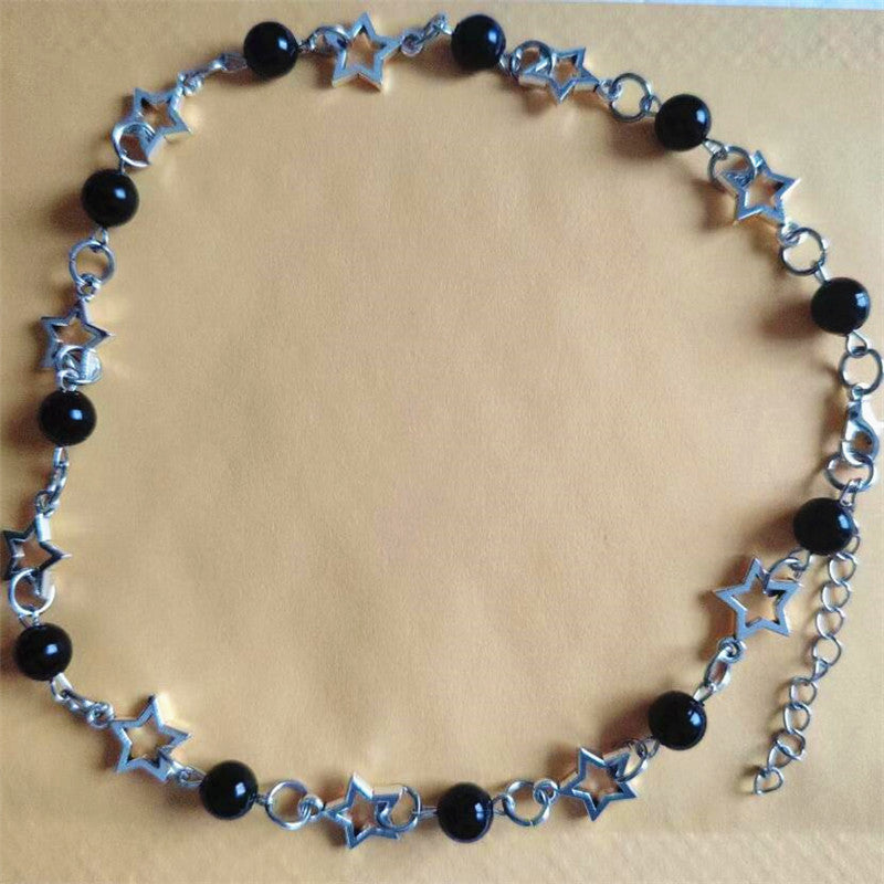 Pop Punk Hollow Pentagram Imitation Pearl Necklace