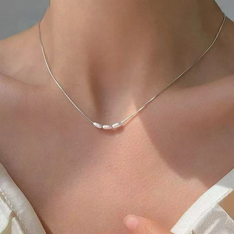 Sier Safety Lock Chinese Style White Necklace