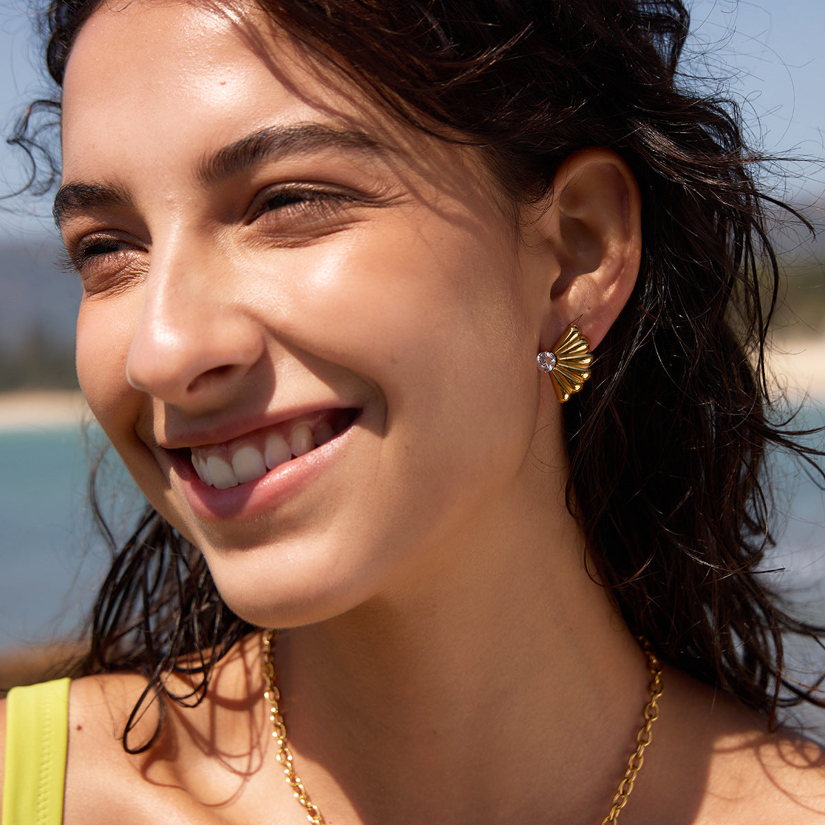 Ding Stainless Steel Unique Beautiful Light Luxury High-grade Zircon Flash Stud Earrings