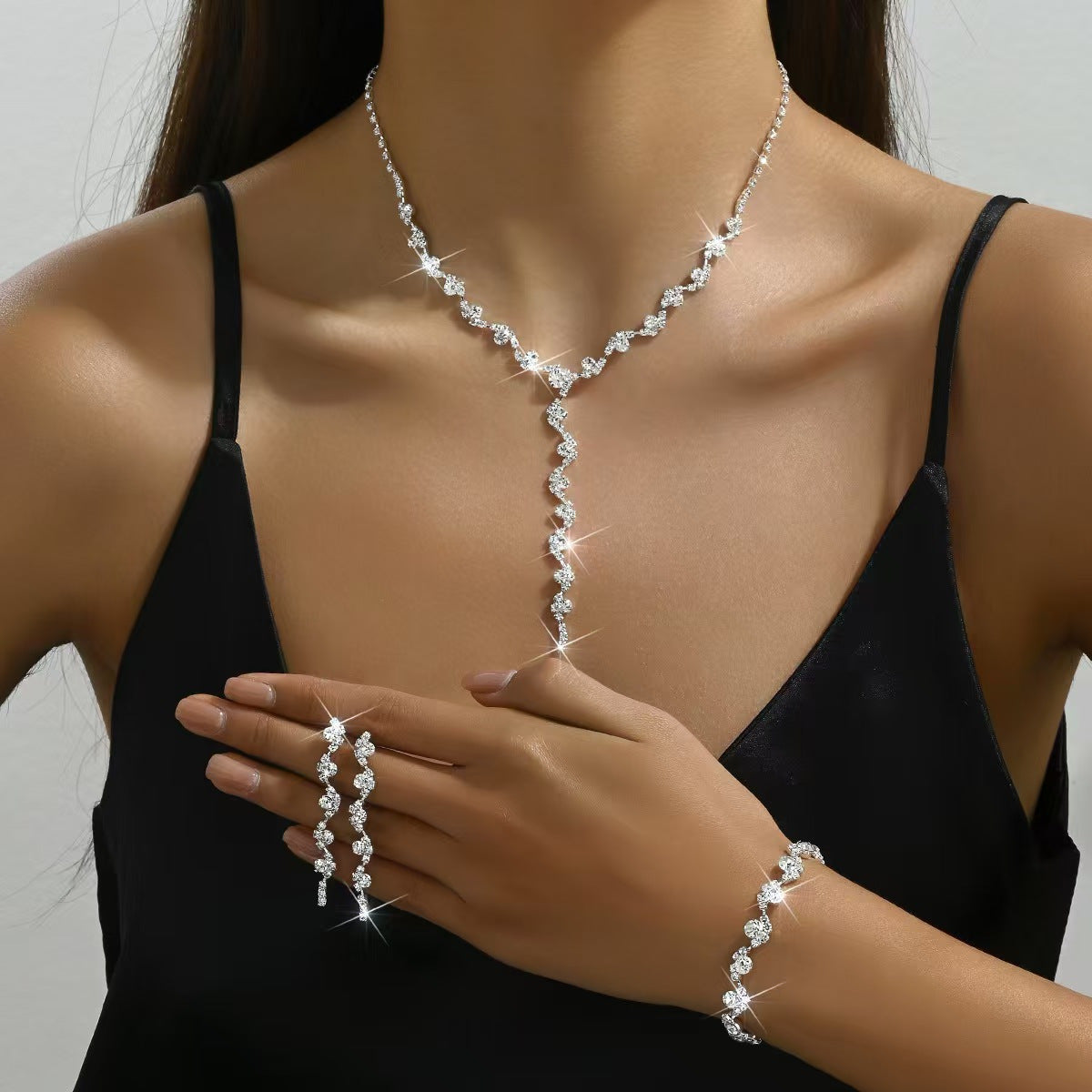 Kit Zircon Wings Water Drop Wedding Dinner Party Formal Jewelry Set