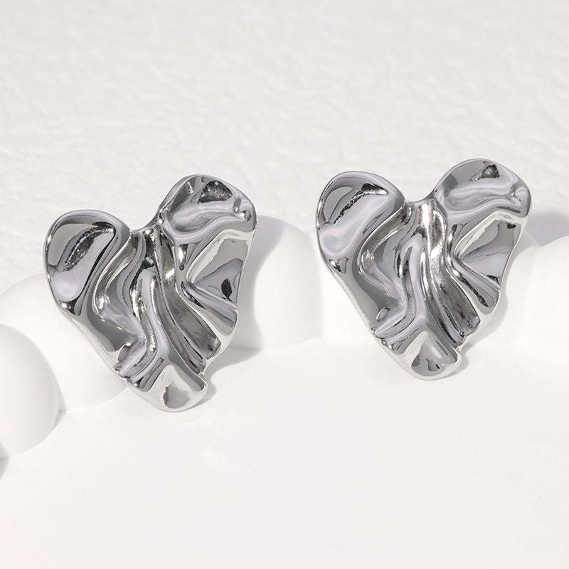Pleated Simple Sweet Metallic Cold Wind Stud Earrings