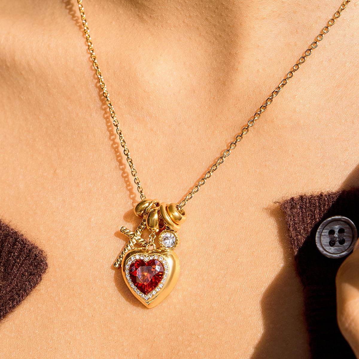 Women's Titanium Steel Loving Heart Zircon Light Luxury Minority Clavicle Chain Necklaces