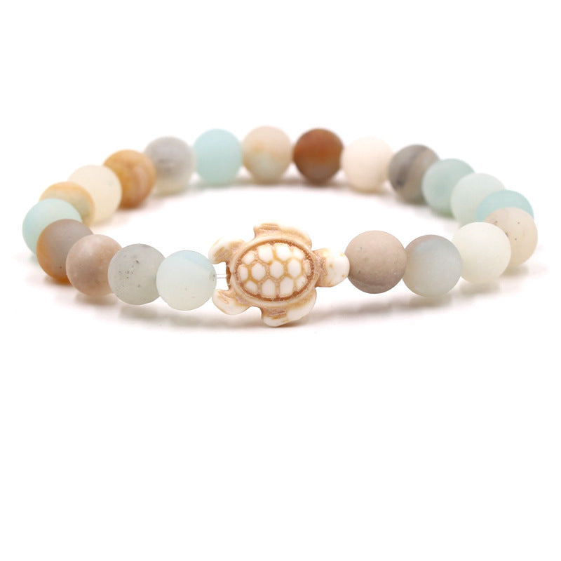 Women's & Men's Natural Yellow Tiger's Eye Beads Turquoise Turtle Bracelet