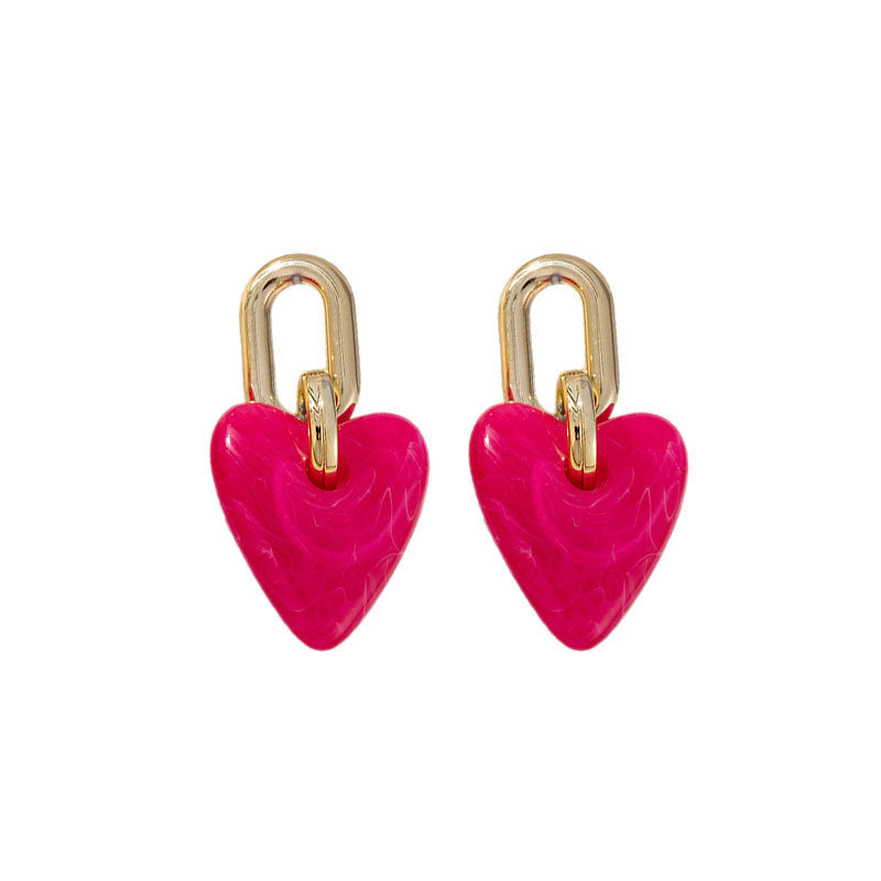 Women's Resin Love Heart Design Color Blooming Earrings