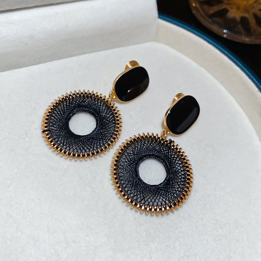 Women's Drop Oil Rectangular Thick Thread Woven Round Niche Exaggerating Earrings