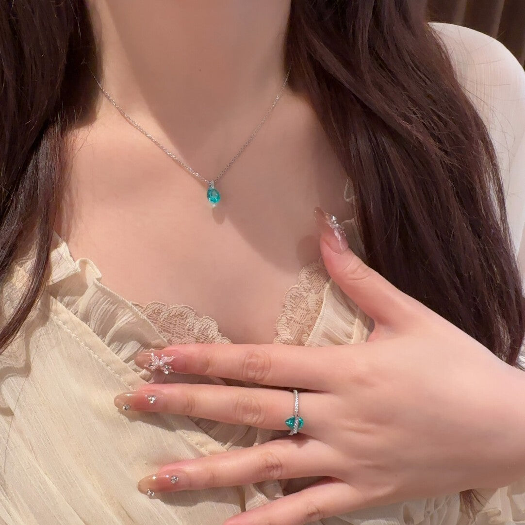 Planetary Water Drop Blue Drop-shaped Diamond Inlaid White Necklaces