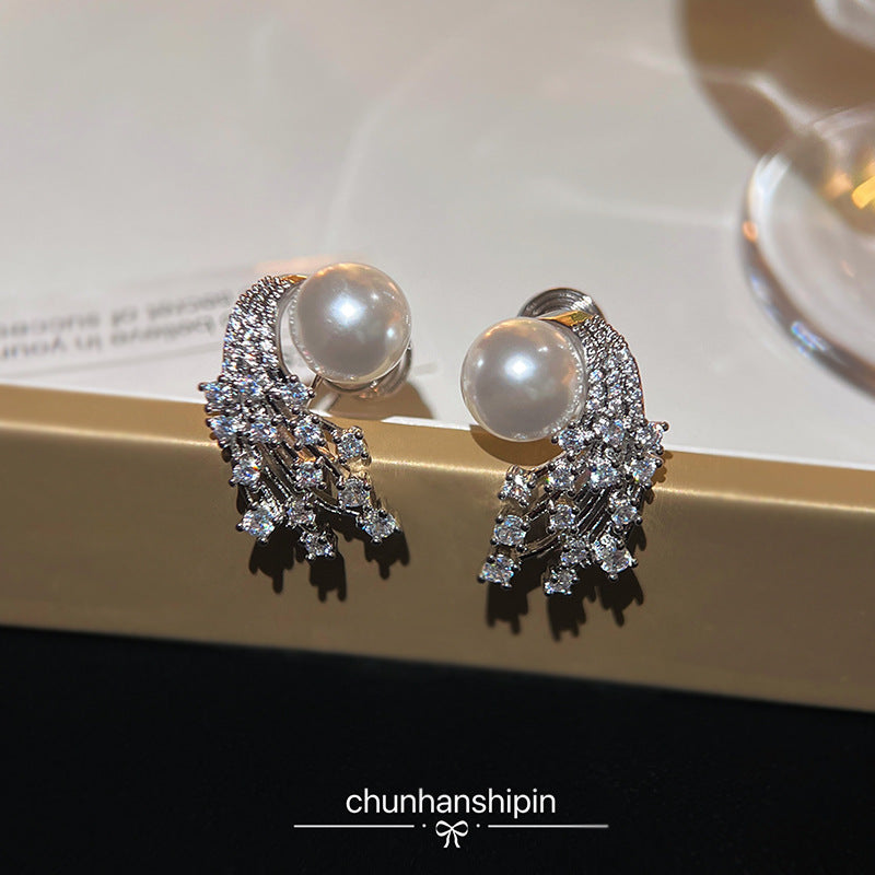 Full Zirconium Ear Clip Pearls Sier Female High Earrings