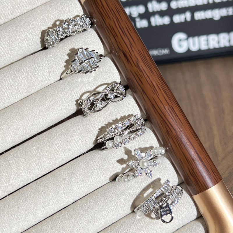Diamond Pearl Light Luxury Texture Metallic Open Female Twin Fashion Ring