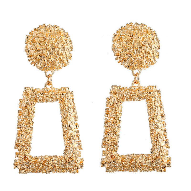 Women's Metal Retro Personalized White Geometric Square Earrings