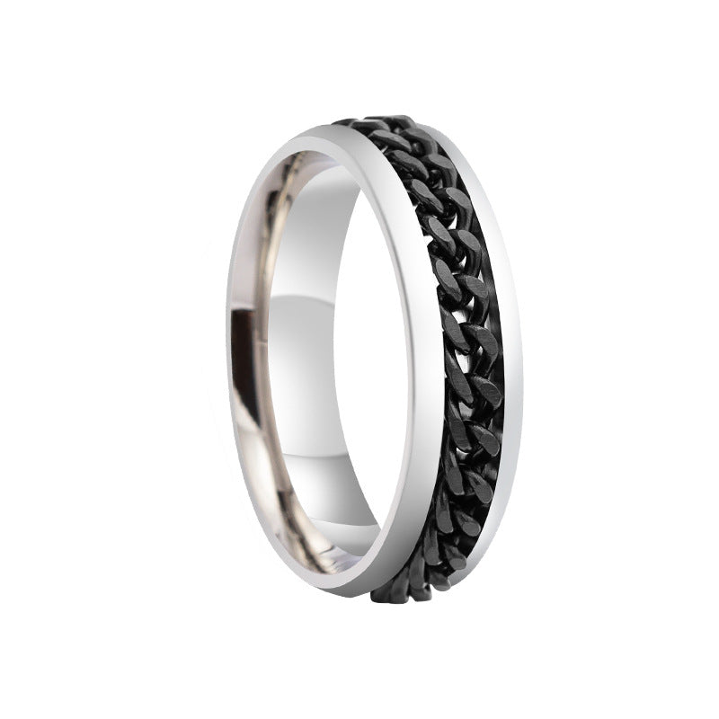 Wide Stainless Steel Rotating Chain Couple Rings