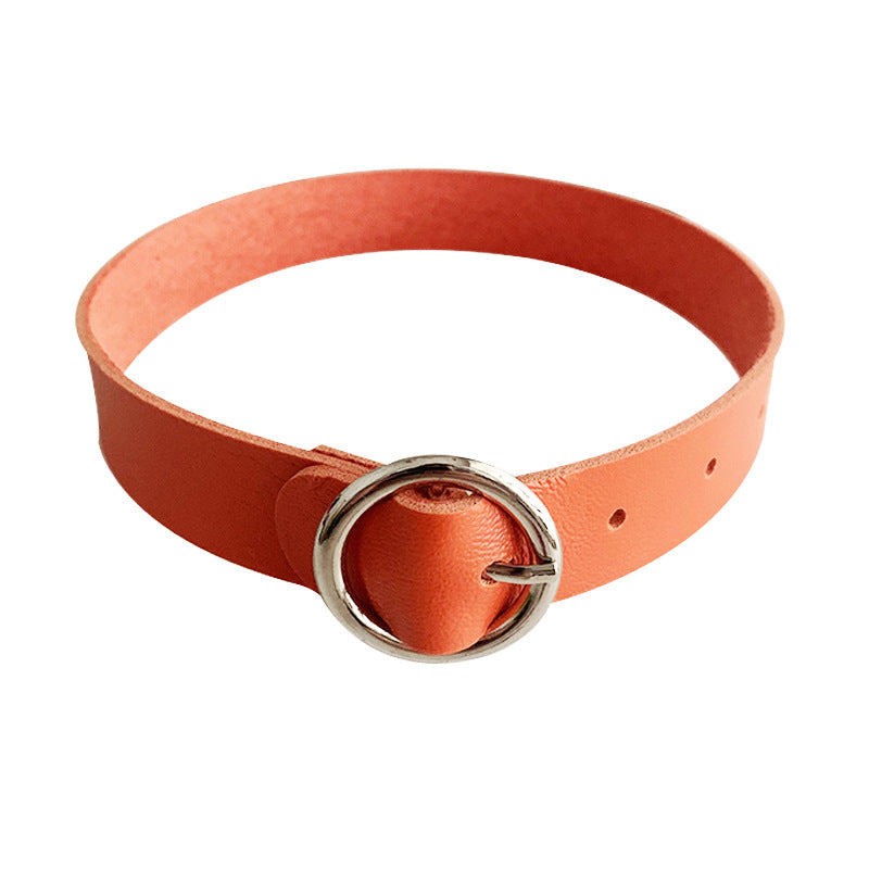 Leather Round Gothic Simple Neck Band Collar