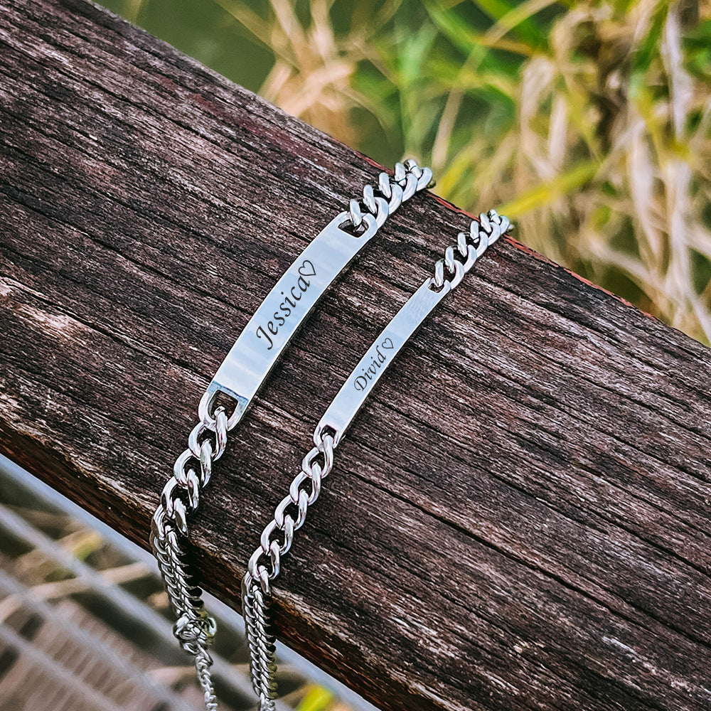 2 Can Carve Writing Titanium Steel Bracelets