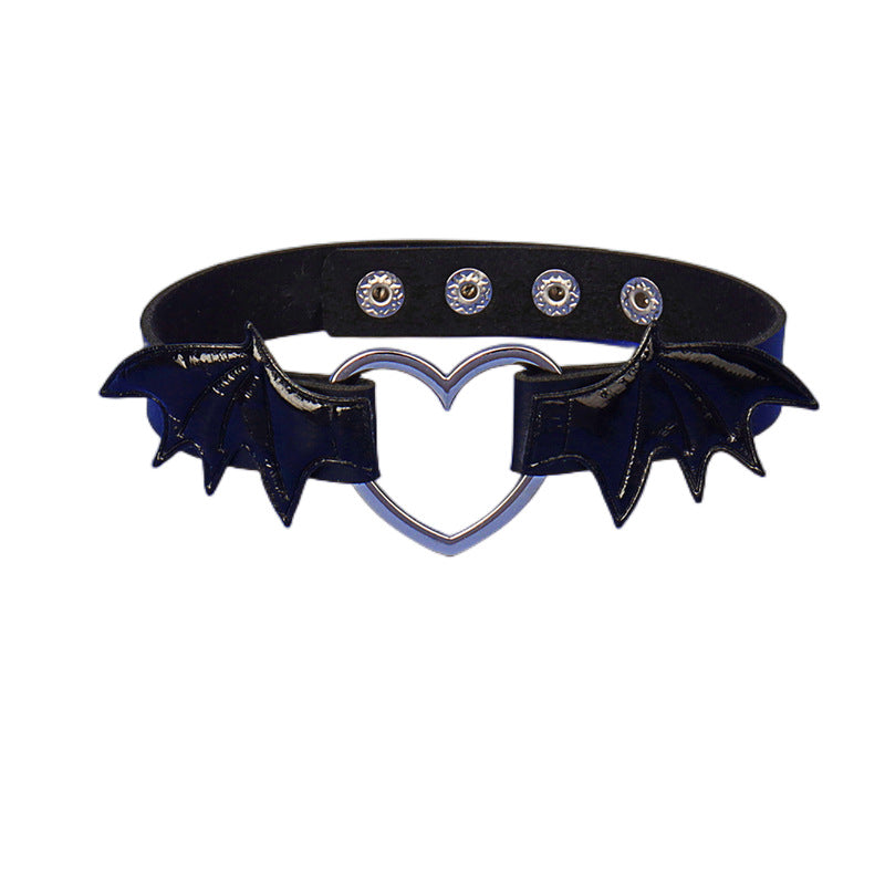 Dark Punk Heart-shaped Wings Leather Contrast Color Collar